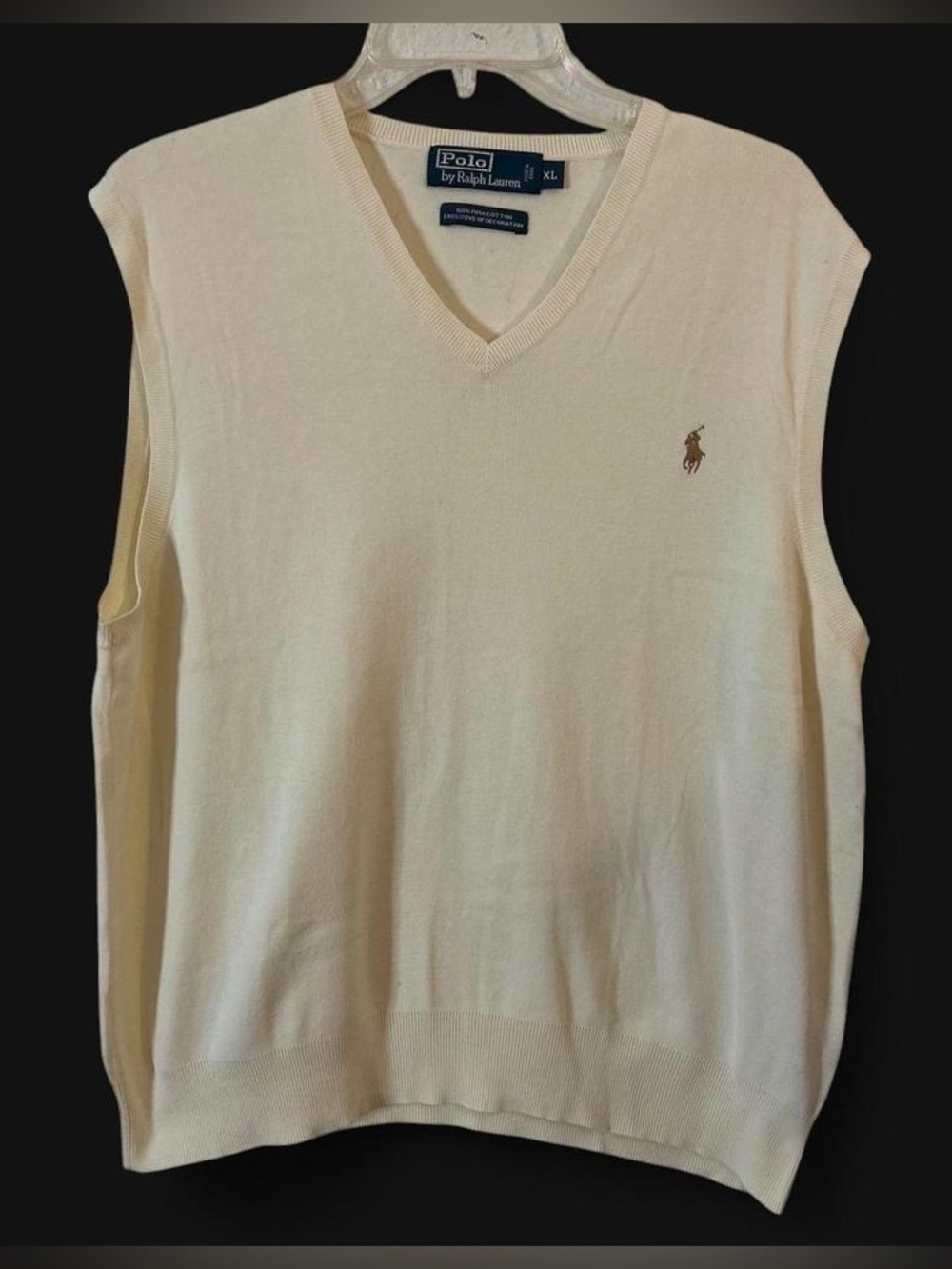Ralph Lauren Men’s Cream V-Neck Sweater Vest 100% Pima Cotton